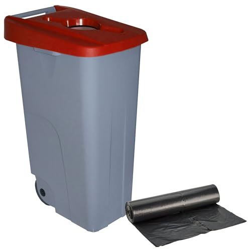 WELL HOME MOBILIARIO & DECORACIÓN Contenedor Abierto 110L Rojo H.88cm + Rollo 10 bolsas de basura 120L