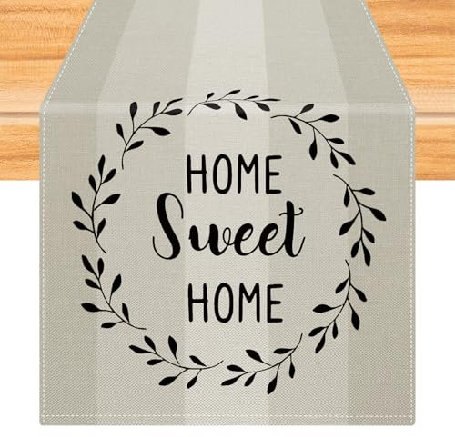 Kiatuniya Tischläufer Streifen Beige Modern Winter Läufer Tisch Vintage Abwaschbar Tischlaufer Landhausstil für Frühling Herbst Küche Tischdeko Party Dekor 33x183 cm