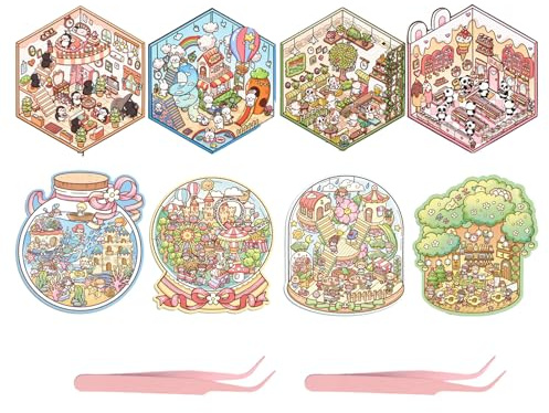 8 Stück 3D Sticker Maker, 3D Sticker Scene, DIY 3D House Stickers, Pinzette, Fun 3D Aufkleber Szene DIY Miniatur Szene Aufkleber, Netter Cartoon 3D Aufkleber Szene