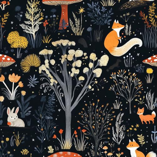 JIAOQSS Tapete, die selbstklebt Pilztiere einfach anzubringen Waldhörnchen Blumen Muster Tapeten Klebetapete Vinyl Wrap Wandtapete Wohnzimmer Schlafzimmer Möbelfolie Bunt Wasserdicht Wallpaper