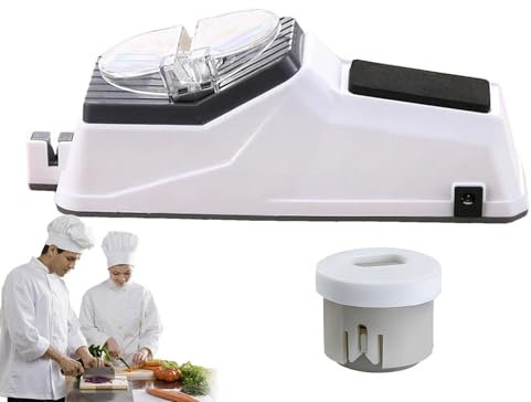 Afilador de cuchillos eléctrico - Herramienta profesional 4 en 1 para el hogar | Afilado y rápido en 5 segundos con cubierta protectora, afilador de cuchillos pequeño de doble cara