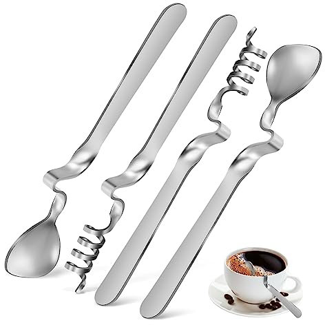 CONGARTENO 4pezzi Cucchiai Acciaio Inossidabile Per Espresso e Con Manico Curvo Perfetti Per Caffè Dessert e Mix Di Bevande