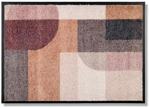 Schöner Wohnen Kollektion Paillasson d'intérieur - Tapis Anti-salissures 67x100cm Motif Graphique Terra-rosé - Paillasson d'entrée antidérapant - Tapis de Porte Lavable à 30 °C
