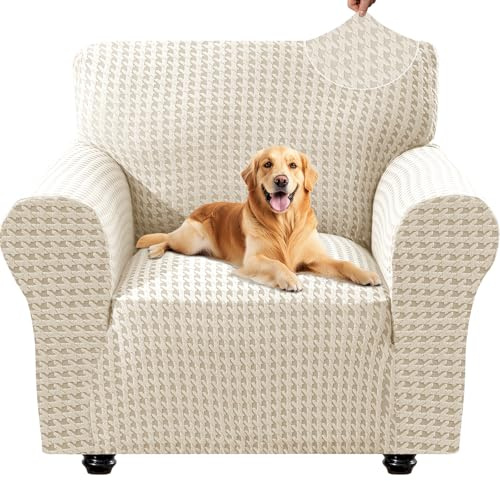 YSTELLAA Copridivano 1 Posto Con Braccioli, Elasticizzato Copripoltrona Universale, Antigraffio Copridivani, Fodera per Divano Antiscivolo Lavabili, Antimacchia, Beige