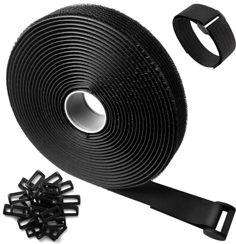 10m x 2,5cm Avec 50 Boucles Sangles de Câble Réglables, Attaches de Câble Réutilisables Noires, Sangle de Fixation à Crochet et Boucle Pour la Gestion des Câbles, Noir