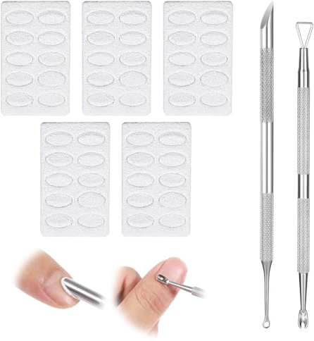 Loop Circle Tool Nail Loop Tool Russian Manicure Loops Stainless Steel Nail Pusher Scraper Cuticle Remover Dual Ended Cuticle Pusher with Sanding Pads, 5 Sheets Sandpaper Nails Dead Skin Remover