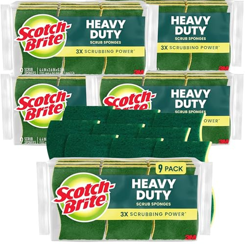 Scotch-Brite Heavy Duty Scrub Sponge, 45 Kitchen Sponges Designed for Tough Messes in The Kitchen That Last 3X Longer*, Best for Cast Iron Skillets and Outdoor Grills, Flexible, Durable, and Strong