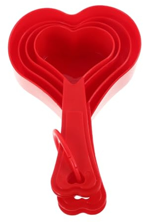 POPETPOP Measuring Spoon Set Plastic Heart Shaped Spoon Scale for Dry and Liquid Ingredients Scoop for Home Baking and Cooking Mixing for Flour and Eggs