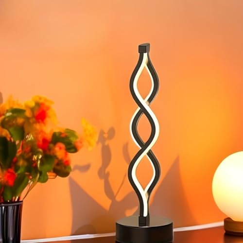 Lampada Led Da Comodino | Abat Jour Da Tavolo | Luce Dimmerabile Bianco Freddo Naturale Caldo | Lampada Da Scrivania Camera Da Letto 3200 Lumen 34 x 12 cm (1 x Nero)