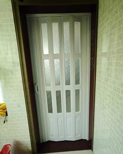 Porta a scomparsa alta 203,2 cm, effetto rovere, con vetro acrilico satinato, per interni, armadi, camera da letto e corridoio, cancello pieghevole salvaspazio (76,2 x 203,2 cm)