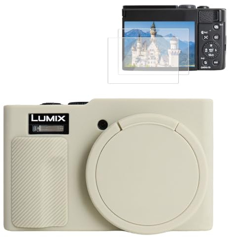 Rieibi Silicone Case for Panasonic Lumix ZS99/TZ99 Camera, Accessories for Panasonic Lumix DC-ZS99/TZ99 Case with 2 Screen Protectors, Removable Lens Cover, Off White