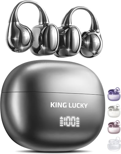 King Lucky Écouteurs à Clipser sans Fil Bluetooth 6.0 avec Micro, 50 Heures de Lecture, Suppression du Bruit, étanche, Confortable pour Les porteurs (Noir, Display)