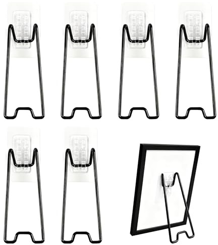 ZHABAYEN 6Pcs Picture Frame Stand with Self-Adhesive, Metal Photo Holder for 5.9 to 10.2 inch Frames, Back Easel Bracket for Painting Display