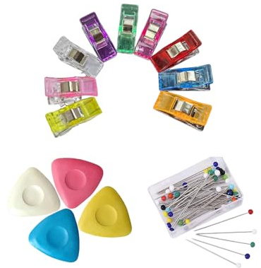 63 pezzi di accessori per cucito, 9 spilli da cucito + 50 spilli con testa in vetro + 4 gessetti per sarti, spilli multicolori con testa in vetro per artigianato, cucito e accessori per cucito