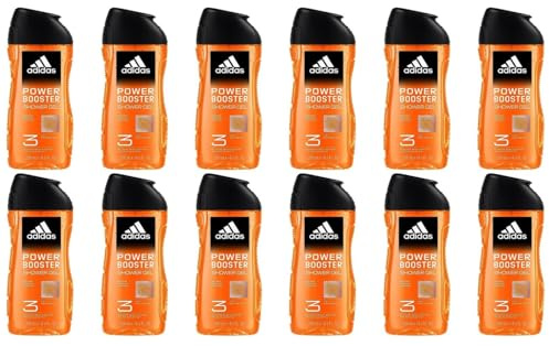 12x adidas Power Booster Duschgel Feuchtigkeitsspendende 3in1-Formel für Körper,Haar und Gesicht extra-Energieschub mit spritzigem Duft, 250ml (12er Pack)