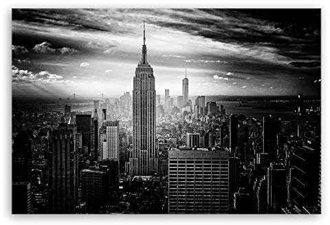 ge Bildet Bild auf Leinwand | Empire State Building in New York - Schwarz Weiß D in 120x80 cm als Wandbild XXL | Wand-deko Dekoration Wohnung modern Bilder | 2283II