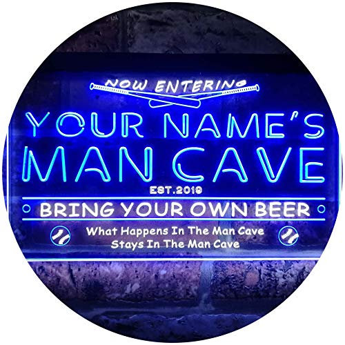 ADVPRO Personalized Your Name Est Year Theme Baseball Man Cave Sport Bar Dual Color LED Barlicht Neonlicht Lichtwerbung Neon Sign Weiß & Blau 300 x 210mm st6s32-qb1-tm-wb