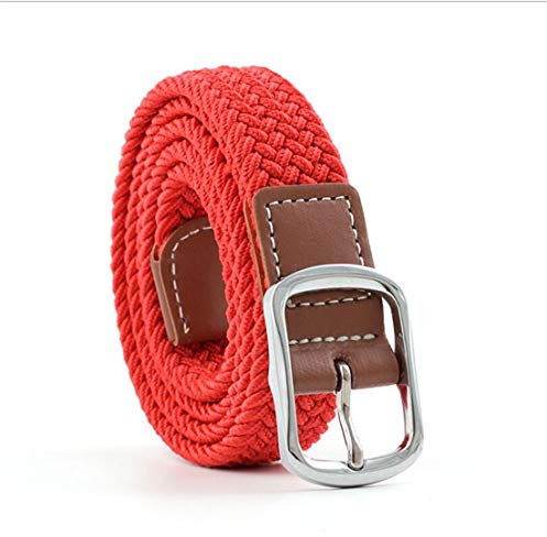 ASKSA Damen Elastischer Stoffgürtel Geflochtener Stretchgürtel Dehnbarer Gürtel Flechtgürtel mit PU Leder Gürtel, 2,3 cm breit (Rot, Einheitsgröße)