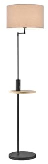 Trio Leuchten Stehleuchte Claas 400400132, Metall Schwarz matt, Stoffschirm Grau, Ablage Holz, exkl. 1x E27, 60 watt