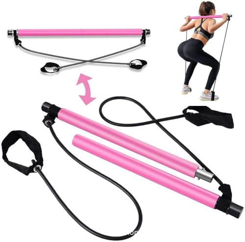 Pilates Bar, Workout Equipment for Home, Pilates Exercise Stick, Pilates Reformer Bar Portable Pilates Bar Kit with Resistance Band, Sit-Up Bar for Home Gym, Yoga, Fitness, Stretch, Sculpt, Twist