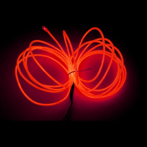 Balabaxer EL-Leuchtdraht Rot, 16,4 Fuß/5 Meter portable steuerungsbetriebene Neon-Lichtleiste, 360° schneidbare leuchtende Seilenlichter für Partys, Halloween und DIY-Dekoration.