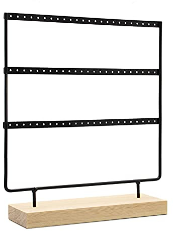 RUBY - Organisateur de Bijoux, Présentoir de Boucle D'oreille en Bois et Métal, Porte-boîte à Bijoux Vintage, Organisateur de Bijoux, Boucles D'oreilles Boîtes à Bijoux (Noir, 3 Étages, L)