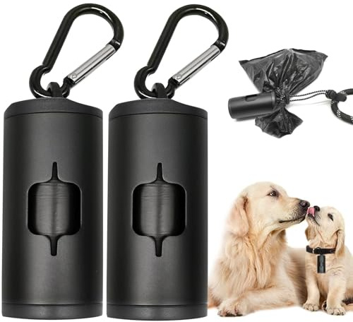 YUCHIYA Aluminum Dog Poop Bags Holder with Carabiner Metal Pet Waste Bags Dispenser with Hook and Loop Fastener and Elastic Cord to Carry Used Bags (Black)