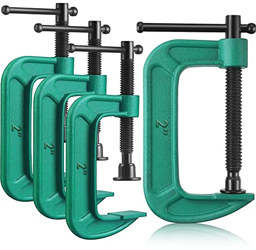 ZJoey 4 Pcs 2 Inch Heavy Duty Green C-Clamps with 2 Inch Jaw Opening and 1-3/8 Inch Throat Depth for DIY Carpentry Woodworking Welding and Building