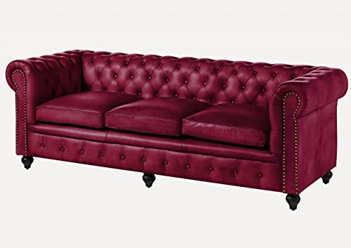 MASSIVMOEBEL24.DE Sofa 3-Sitzer rot Chesterfield #403 | 216x82x75 cm (BxTxH) 66 kg Klassisch teilmontiert