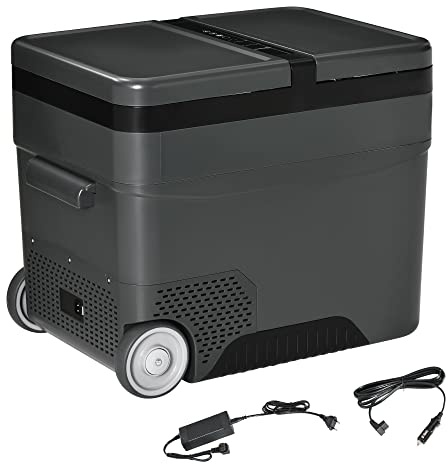Outsunny Bärbar elektrisk kylbox frys och kylskåp med 2 zoner - kapacitet 45 l med hjul, teleskophandtag, 12/24 V DC och 110–240 V AC