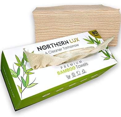 Northern Lux Premium Bamboo Towels (80 Sheets) - Organic Biodegradable Face Cloths - Strong, Soft, and Fragrance Free Bamboo - Disposable and Sustainable - Absorbent - Multipurpose