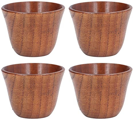 Uadme 4Pcs Wood Cup 75ml Wooden Cup Wooden Tea Set Cup Natural Wood Mug Wood Coffee Beer Mugs Bushcraft Cup Set Japanese Tea Cups for Coffee Beer Tea Juice Milk