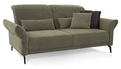 CAVADORE 2,5er-Sofa Cooper / Luftige 2,5-Sitzer-Couch mit Armteilverstellung, Kopfteilverstellung und Sitztiefenverstellung / 196 x 88 x 123 / Cord, Grün