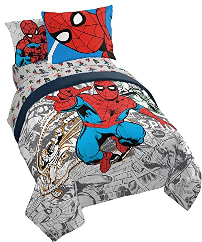 Jay Franco Spiderman Spidey VS 5 Piece Twin Size Bed Set - Includes Comforter & Sheet Set Bedding - Super Soft Fade Resistant Microfiber (Official Marvel Product)