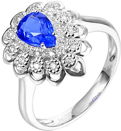 AMDXD Diamantring Weißgold 18 Karat 750 Frauen, 1.23ct Saphir Trauringe Blau, Blumen Weißgold 750 mit Diamant Damen Echte Goldschmuck, Gr.61 (19.4)