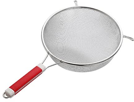 ARZARF Espumadera de Cocina Espumadera de Cocina, colador de Pasta, colador de Malla Fina de Acero Inoxidable, colador con Asas Rojas de 7-5/9,1 Pulgadas Cuchara Coladora (Size : Small)