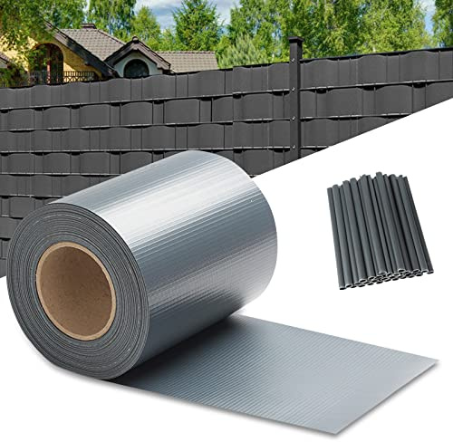 Yakimz - Strisce frangivista per recinzioni a doppia asta, 50m x 19cm, in PVC, con 40 clip, resistenti alle intemperie, pellicola opaca, 450 g/m², per giardino, balcone, antracite