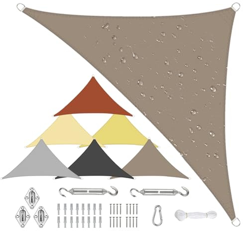 Sichtschutz Sonnensegel Wasserdicht Dreieckigig 2x2x2.8m aus PES-Polyester 95% UV-Schutz Witterungsbeständig Reißfest Viele Größen und Farben mit Befestigungsset für Terrasse Garten, Khaki