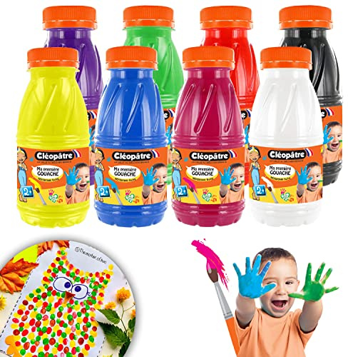 Cléopâtre Primer Gouache Baby 2-en-1-Pintura 8 Pintar con pincel y dedo, 250 ml, pintura para el dedo, lavable para niños, a partir de 2 años, colores surtidos, 250 ml, juego de 250 unidades