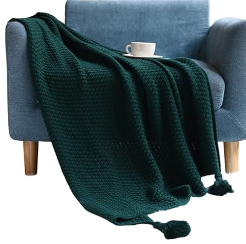 MRBRON Decke mit Bommeln Kuscheldecke Boho Tagesdecke Strickdecke Sofadecke mit Quasten Wohnzimmerdecke Couchdecke für Zuhause,Büro,Reisen, Zelten (Grün,130x170CM)