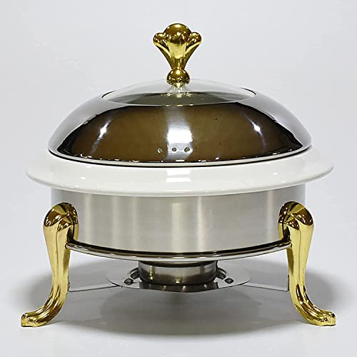 ACiyD Chafing Dish Buffet Set, Round Durable Chafing and Buffet Warmer Set, Stainless Steel Chafing for Kitchen Party Dining Buffet,Silver,Stainless Steel Liner (Gold Ceramic Liner)