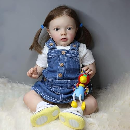 Zero pam 24 Zoll 60 cm Lebensecht Reborn Mädchen Realistisch Silikon Puppe Mit Braunem Haar Neugeborene Puppen Wie Echtes Baby Reborn Toddler Girl Weiche Vinyl Puppen