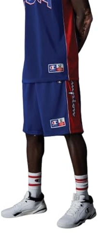 Champion Legacy Retro Sport-Lateral Colorblock Polywarpknit Bermudas Pantalones Cortos, Azul Eléctrico/Rojo/Blanco, M para Hombre