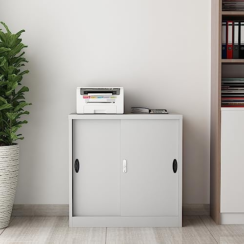 [en.casa] Armadietto da Ufficio 90 x 40 x 90 cm Armadio per Archivio Mobile in Acciaio con Serratura 2 Ante Scorrevoli e Ripiano Regolabile - Grigio Chiaro