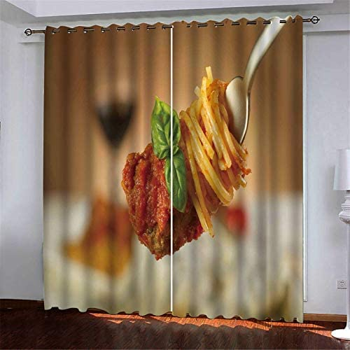 Vorhang Blickdicht Für Schlafzimmer Wohnzimmer - Gabel-Spaghetti - 3D Druckmuster Öse Thermisch Isoliert - 220(B) X215(H) cm - 90% Blickdicht Vorhang Für Kinder Jungen Mädchen Spielzimmer