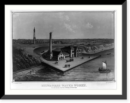 Historic Framed Print, Milwaukee water works. Engine house, water tower & reservoir, 17-7/8 x 21-7/8