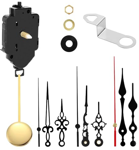QLOUNI Pendeluhrwerk Lautloses Quarz-Uhrwerk mit 3 Zeiger-Sets & Pendel, Quarz Pendel Abzugsuhr Uhrwerk Gesamtschaftlänge 0,92 Zoll Geräuschloses Uhrwerk Set für Clock Ersatzteile Ersatz