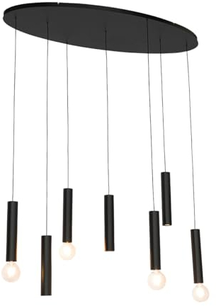 Qazqa Esstisch Design Pendelleuchte, Pendellampe - Tuba - Schwarz, Oval, 7-flammig, 120cm, Ideal als Esszimmerlampe, Flur, Küche lampe, Schlafzimmerlampe und Wohnzimmerlampe