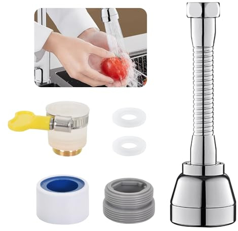 Zimoer Embout Robinet Cuisine Rotative à 360°, 3 Modes Tête Douchette Evier Cuisine Aérateur de Robinet Pivotant, Adaptateur Economiseur D'eau pour Robinet, Rallonge de Robinet pour Cuisine (Argent)