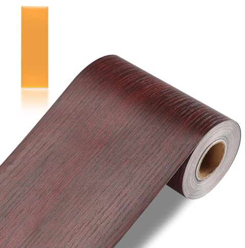 Bordure de Papier Peint Autocollant Feuille Couleur du Grain du Bois Frise Murale Adhesive Bordure imperméable en PVC Plinthe amovible Décoration pour Cuisine Salle de Bain (Branches Aigres Rouges)